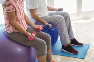 Senior couple exercising to help COPD